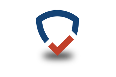 First Stop Safety logo in blue and red with no background and a shadow beneath.